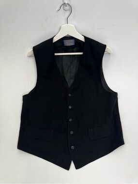 Vintage Pendleton Black Wool Men's Vest with Flap Pockets